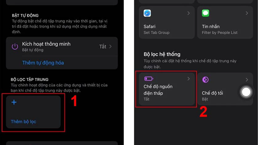 chọn &ocirc; th&ecirc;m bộ lọc v&agrave; nhấn v&agrave;o chế độ nguồn điện thấp