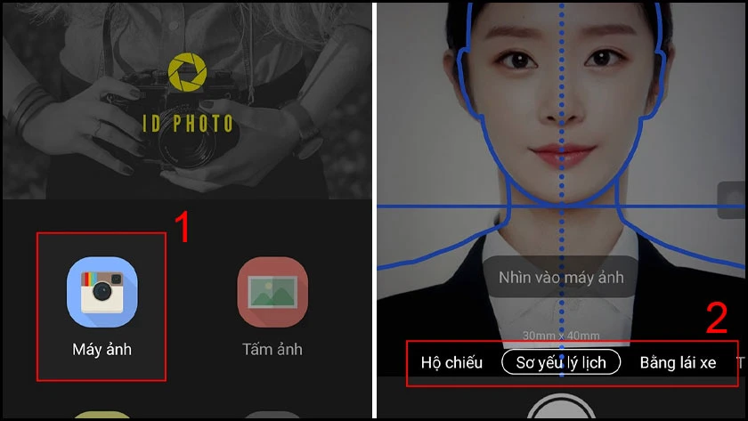 mở app id photo và chọn hạng mục để chụp ảnh thẻ 2x3, 3x4 trên điện thoại