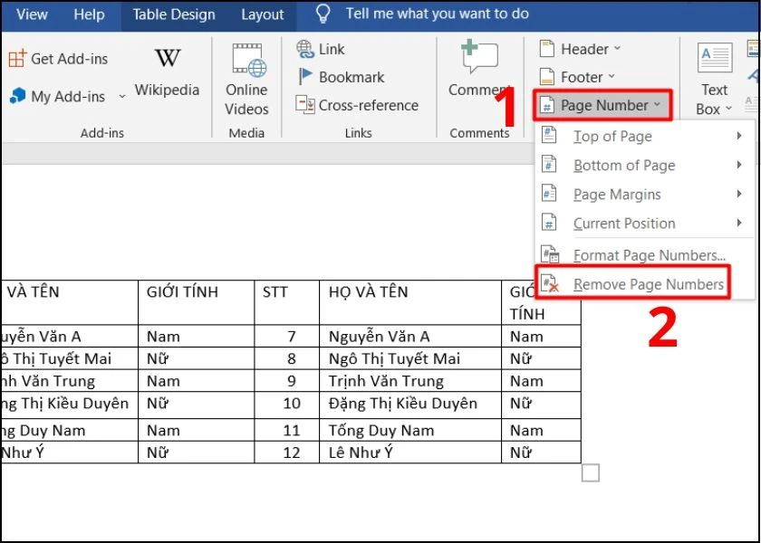cách hủy đánh số thứ tự trong bảng word