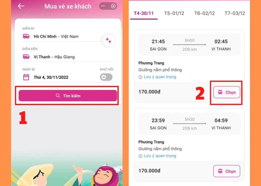 nhập th&ocirc;ng tin t&igrave;m kiếm chuyến xe
