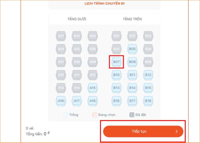 chọn ghế ngồi khi đặt v&eacute; xe phương trang online