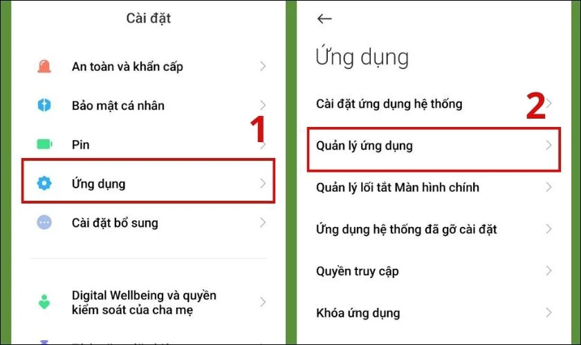 tại ứng dụng chọn quản lý ứng dụng