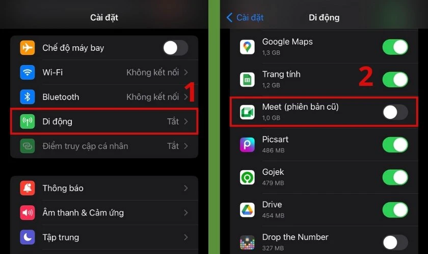 vô hiệu hóa dữ liệu di động trên iphone