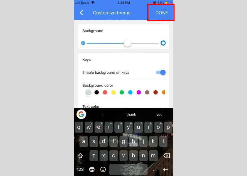 ho&agrave;n tất c&agrave;i đặt h&igrave;nh nền b&agrave;n ph&iacute;m mới tr&ecirc;n iphone