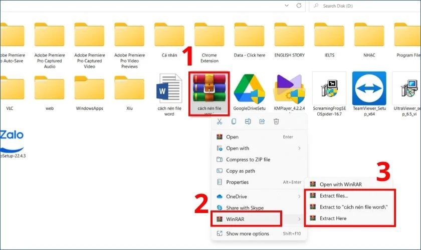 c&aacute;ch giải n&eacute;n file word dạng rar, zip