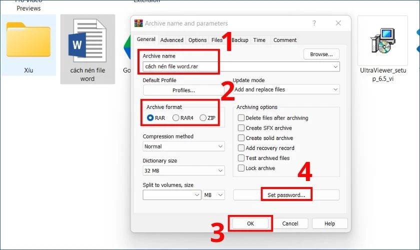 điền t&ecirc;n file, chọn kiểu n&eacute;n v&agrave; nhấn ok