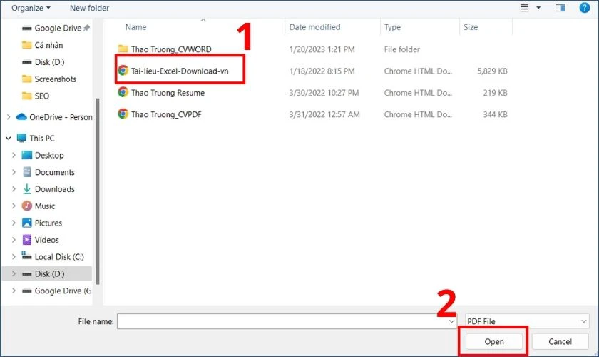 chọn file word cần giải n&eacute;n v&agrave; nhấn open