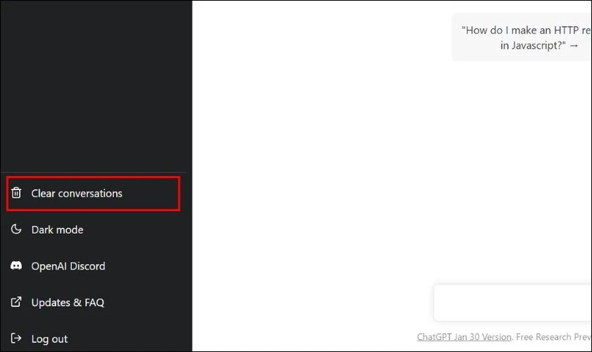 Bạn c&oacute; thể nhấn Clear conversations để x&oacute;a cuộc tr&ograve; chuyện