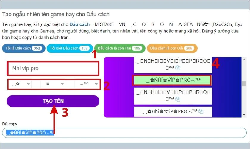tạo t&ecirc;n game độc lạ 