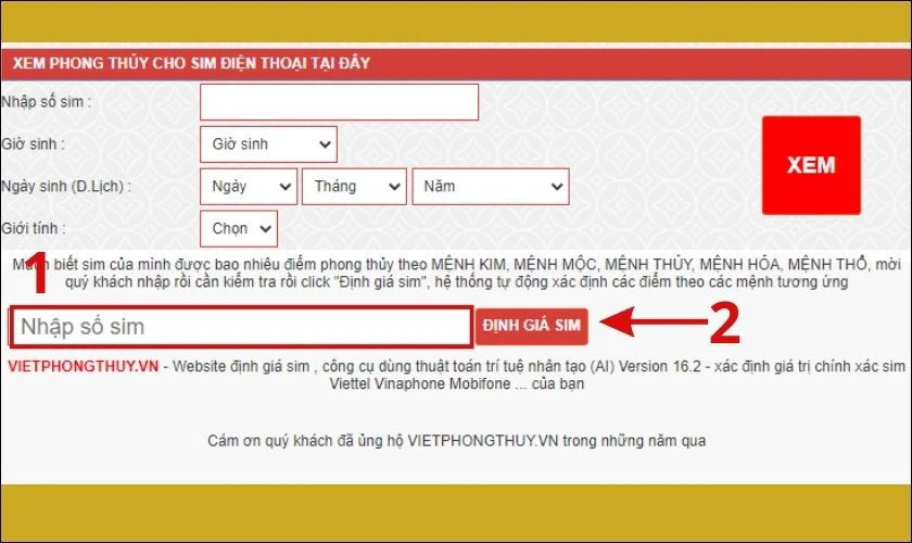 tra cứu sim phong thủy