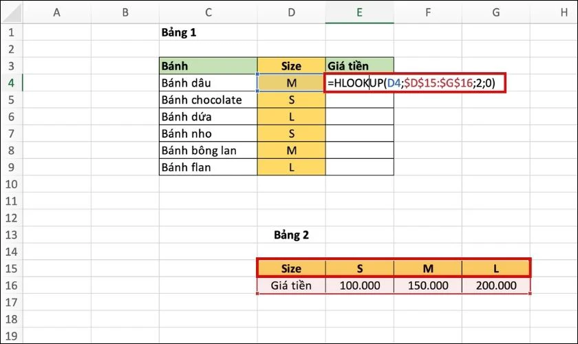 v&iacute; dụ h&agrave;m hlookup trong excel