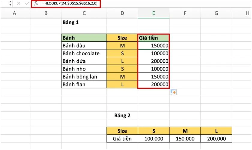 c&aacute;ch sử dụng h&agrave;m hlookup