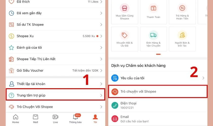 Cách chat với Shopee