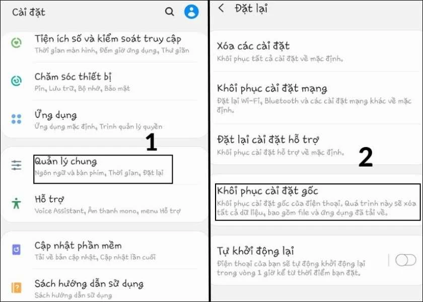 khôi phục cài đặt gốc trên android