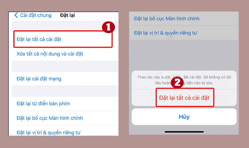 đặt lại tất cả cài đặt