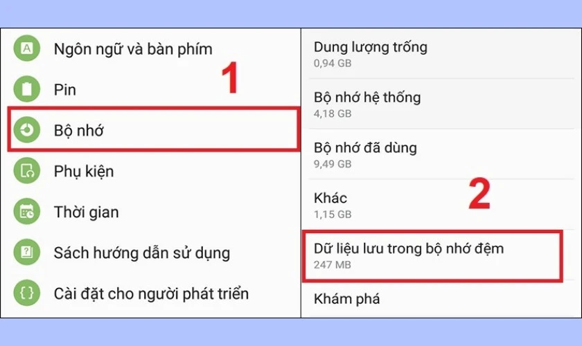 xóa bộ nhớ đệm trên điện thoại