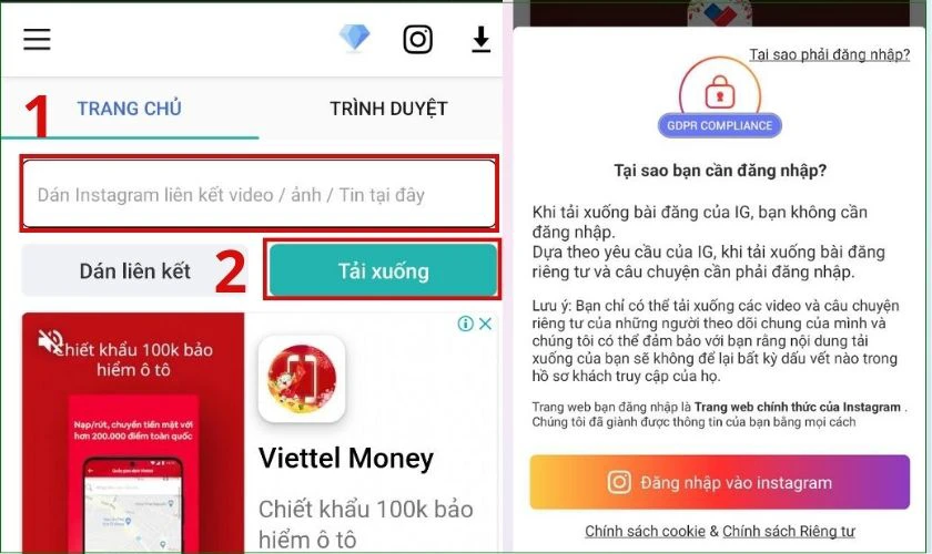 d&aacute;n link v&agrave; chọn mục tải xuống