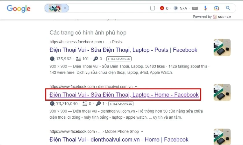 kết quả tìm kiếm facebook