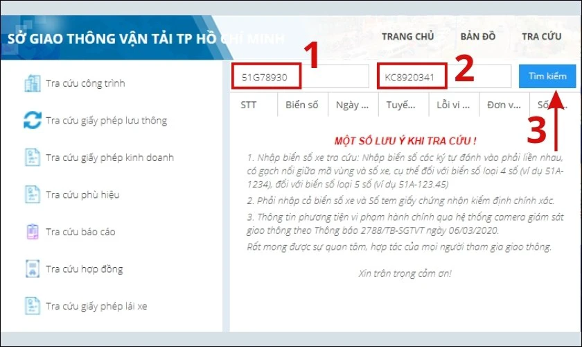 tra cứu qua sở giao th&ocirc;ng vận tải
