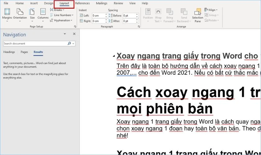 cách quay ngang toàn bộ trang giấy trong word