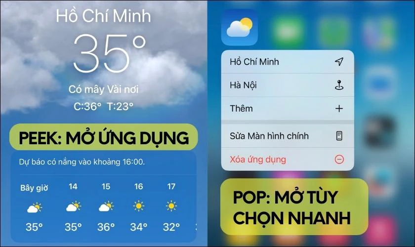 T&ugrave;y chọn peek v&agrave; pop