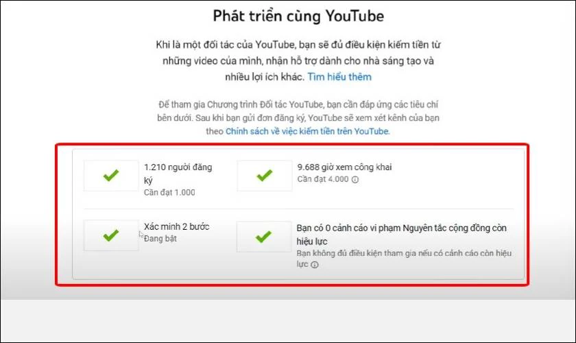 điều kiện để khởi động t&iacute;nh năng kiếm tiền