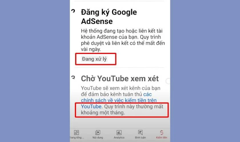 chờ ph&ecirc; duyệt kiếm tiền tr&ecirc;n youtube