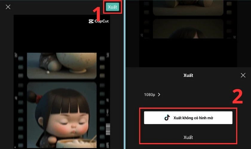lựa chọn xuất video capcut kh&ocirc;ng c&oacute; h&igrave;nh mờ