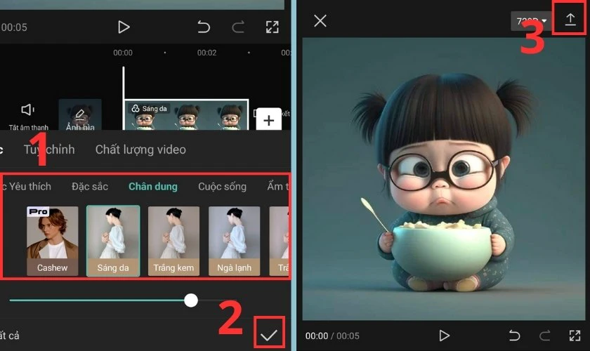 chọn filter y&ecirc;u th&iacute;ch tr&ecirc;n capcut rồi ch&egrave;n v&agrave;o ảnh