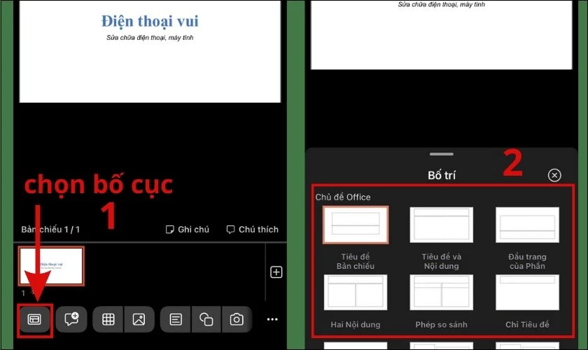 cách chọn bố cục powerpoint trên điện thoại