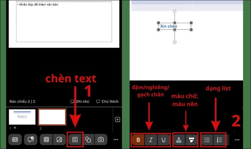 cách thêm text vào slide powerpoint trên điện thoại