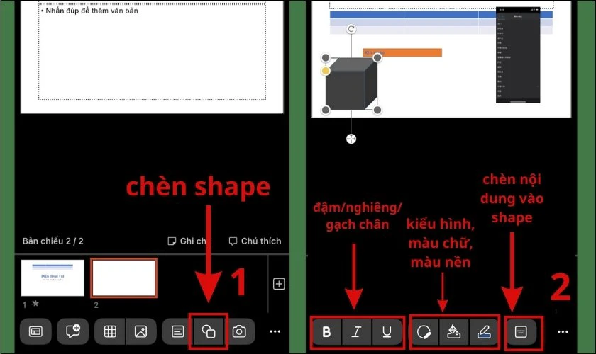 chèn shape vào slide