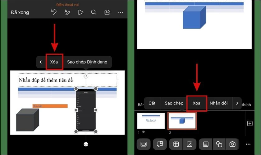 xóa các đối tượng trong slide