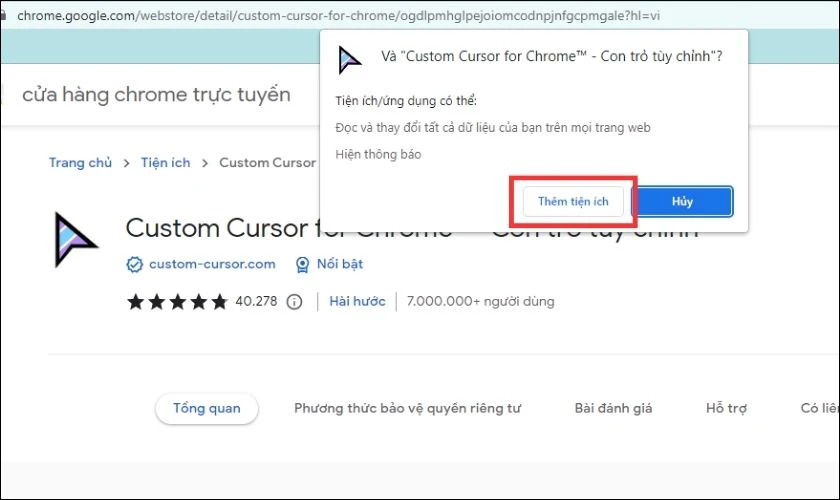 c&agrave;i đặt tiện &iacute;ch con trỏ tuỳ chỉnh