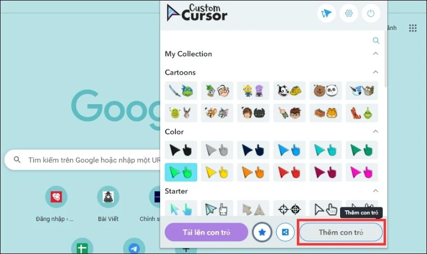 th&ecirc;m con trỏ tr&ecirc;n tr&igrave;nh duyệt chrome