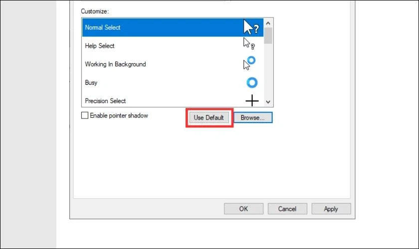c&aacute;ch đặt con trỏ chuột về định dạng ban đầu