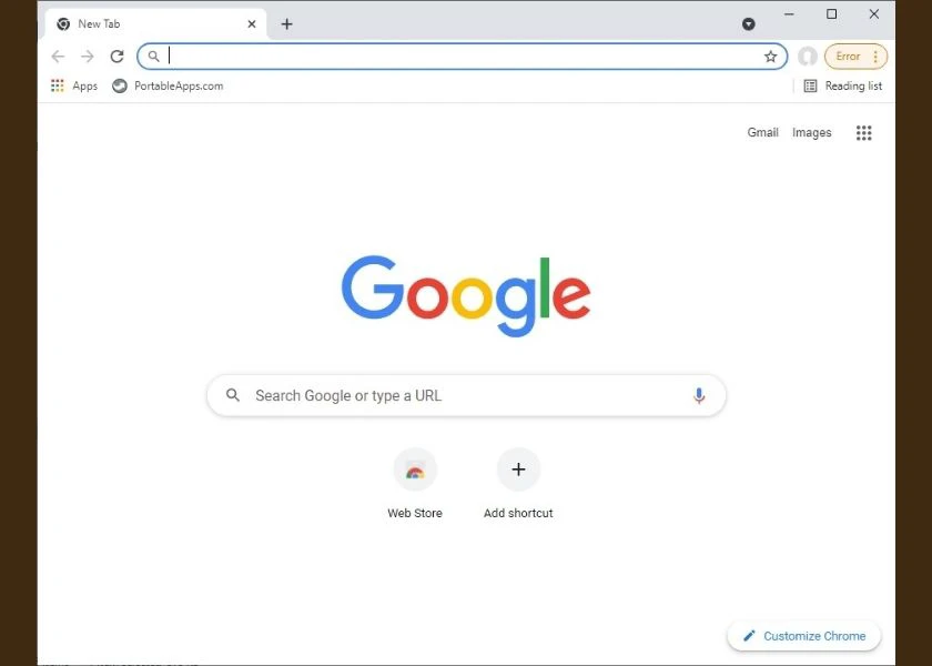 giao diện google chrome portable sau khi download v&agrave; c&agrave;i đặt xong