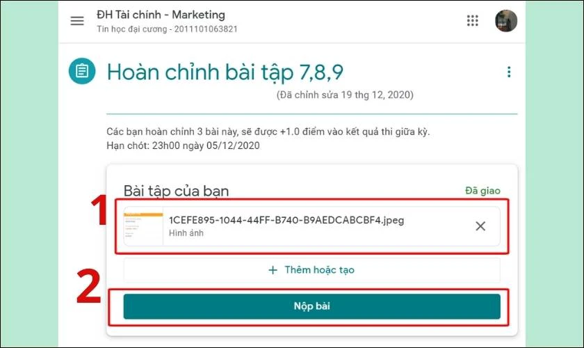 chức năng nộp b&agrave;i cho học sinh 