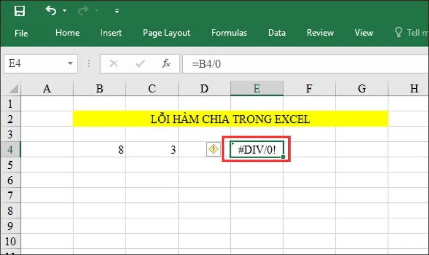 lỗi khi d&ugrave;ng h&agrave;m division excel