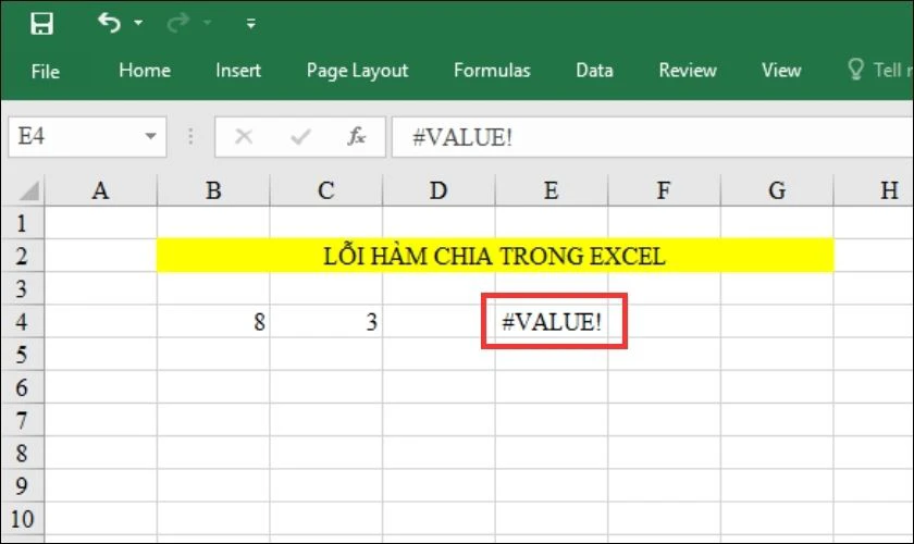 khắc phục lỗi ph&eacute;p division tr&ecirc;n excel