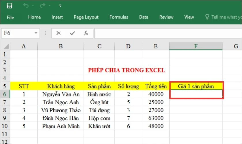 ph&eacute;p t&iacute;nh division trong excel
