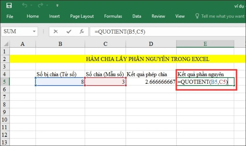 h&agrave;m chia lấy phần nguy&ecirc;n trong excel