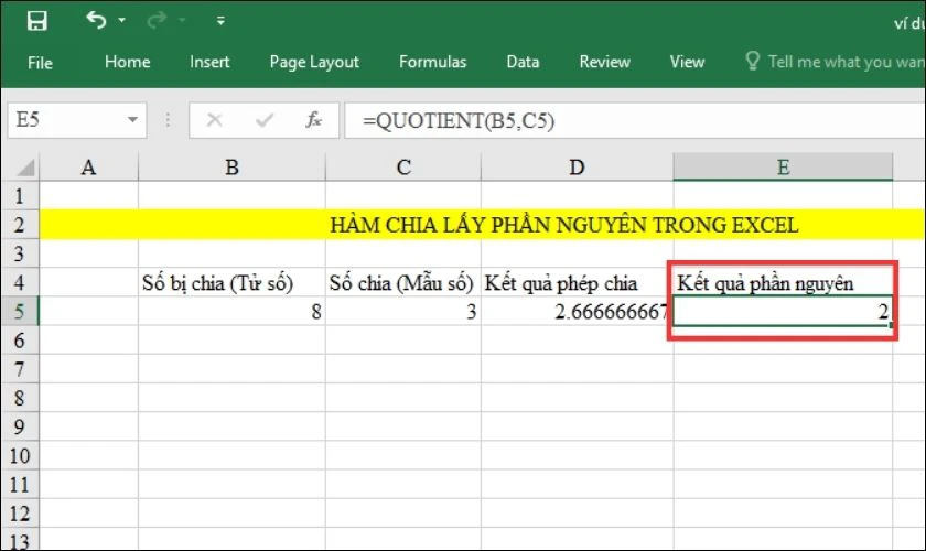 h&agrave;m quotient lấy nguy&ecirc;n trong excel