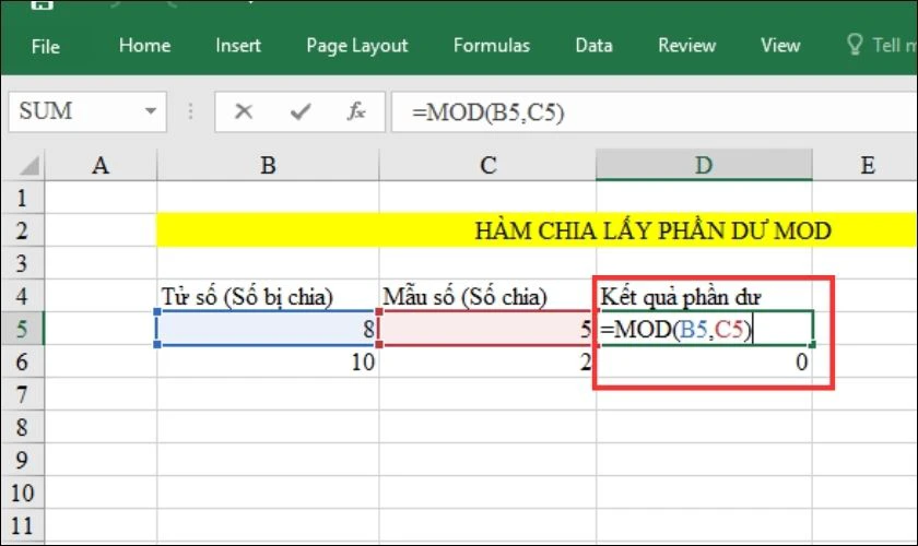 h&agrave;m division lấy phần dư trong excel