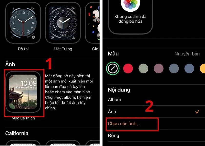 lựa chọn ảnh cho đồng hồ apple watch