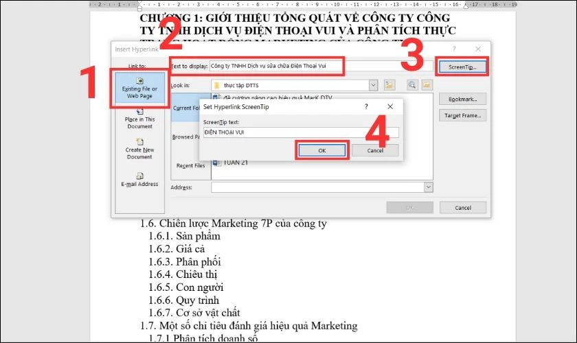 liên kết hyperlink trong word