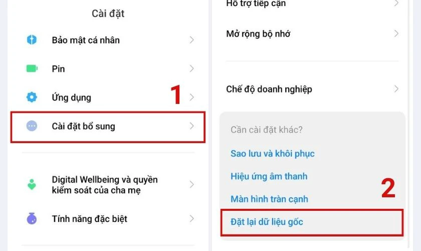 kh&ocirc;i phục c&agrave;i đặt gốc tr&ecirc;n android