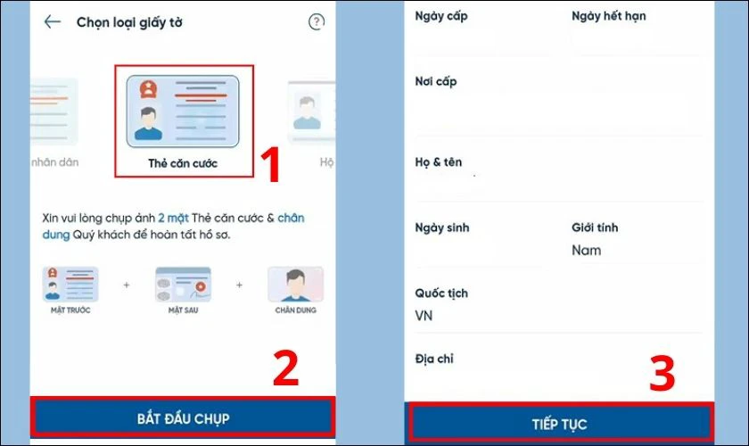 xác thực cccd cmnd khi làm thẻ vietinbank online