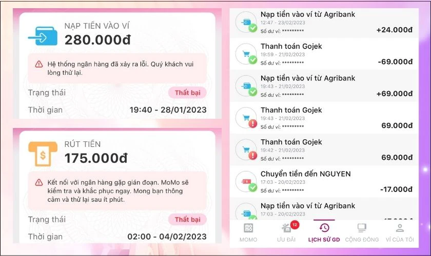 momo lưu trữ th&ocirc;ng tin giao dịch