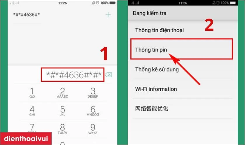 kiểm tra t&igrave;nh trạng pin điện thoại oppo